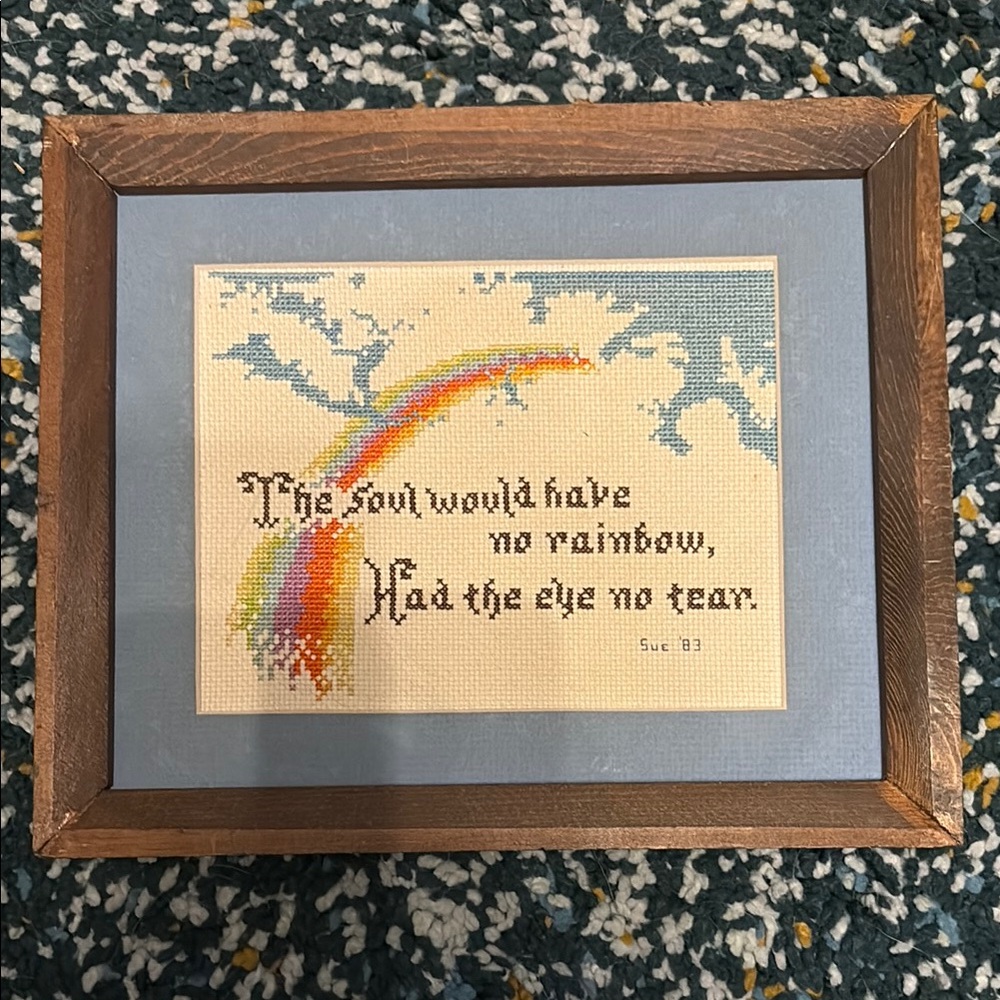 Framed Cross-Stitch Art with Rainbow Design